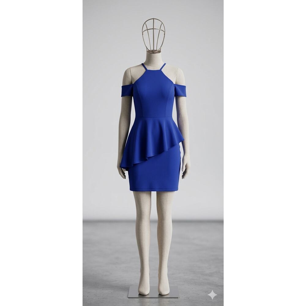 Alexia Admor Royal Blue Halter Peplum Open Shoulder Mini Dress XS